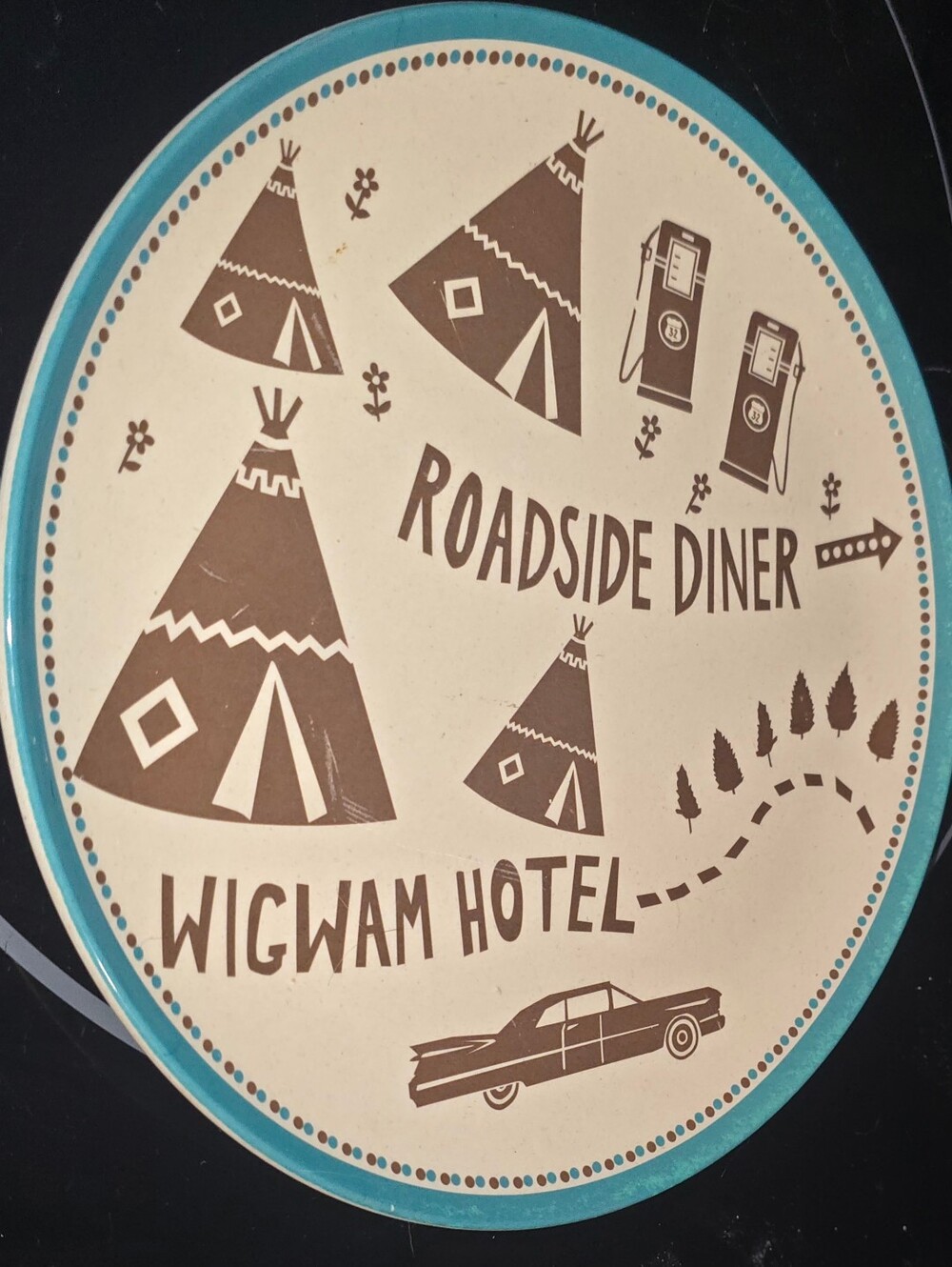 Vintage Rt 66 Wigwam Diner & Hotel Melamine Plate